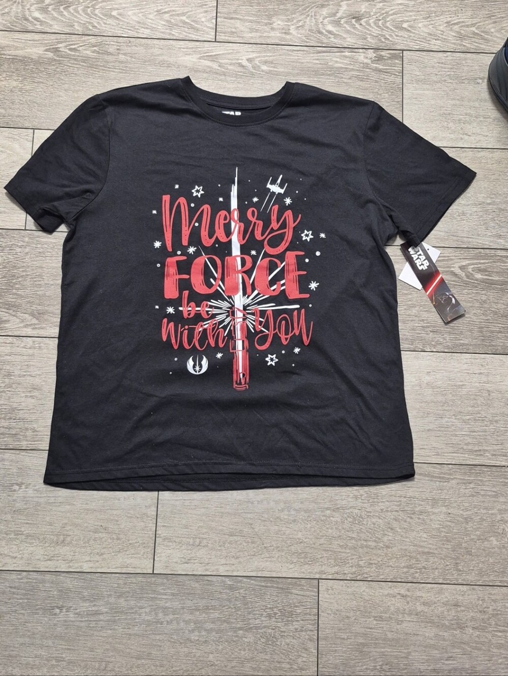 Star Wars Men's Black Graphic T-shirt "Merry Force Be With You" Christmas Themed